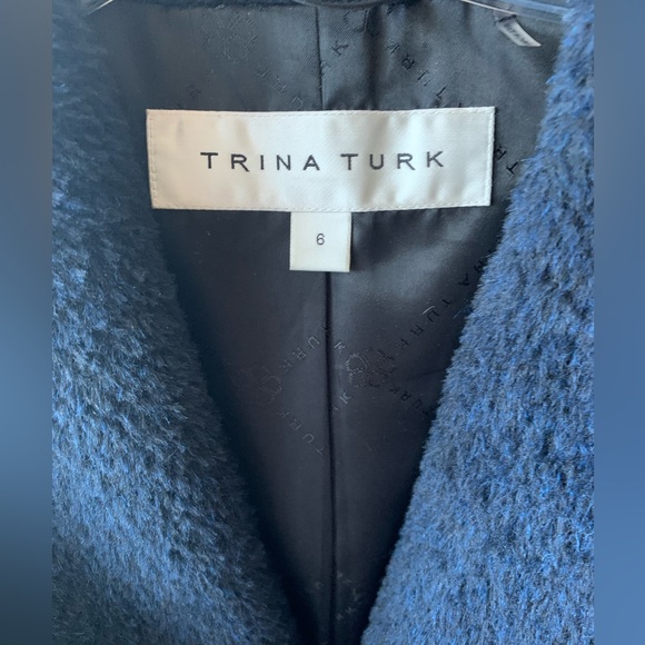 TRINA TURK Amelia Wrap Coat Shawl Hooded Wool Alpaca Blend Pea Coat In Navy Blue - Picture 10 of 17